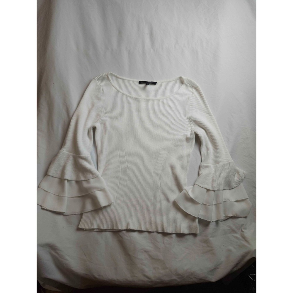 White House Black Market Sweater Womens Medium White Knit‎ Ribbed Bell Sleeve